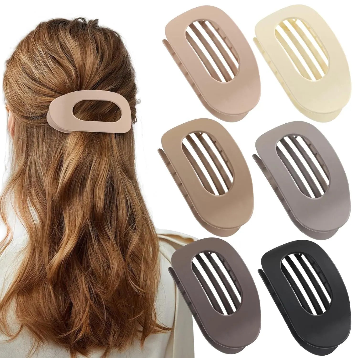 Six rose red plastic hair clips with a frosted grip and pointed toe B-style design.