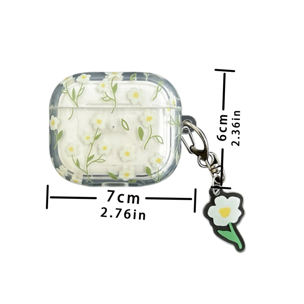 White floral design on a clear TPU protective cover for Apple AirPods case