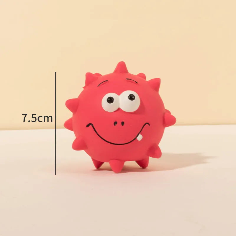 Set of colourful natural latex dog squeaky balls with bumpy surfaces and cute faces for teeth cleaning play
