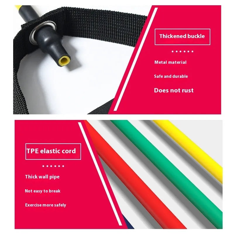 Adjustable chest expander with TPE tension ropes in five colours representing 10LB to 30LB resistance levels