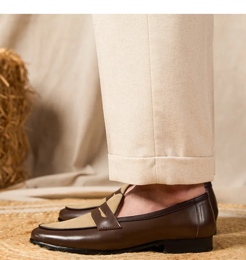 Coffee grey suede leather loafers with rubber sole and slip-on design