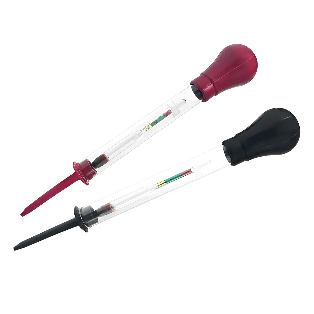 Red and black electrohydraulic hydrometer for automotive battery electrolyte density measurement
