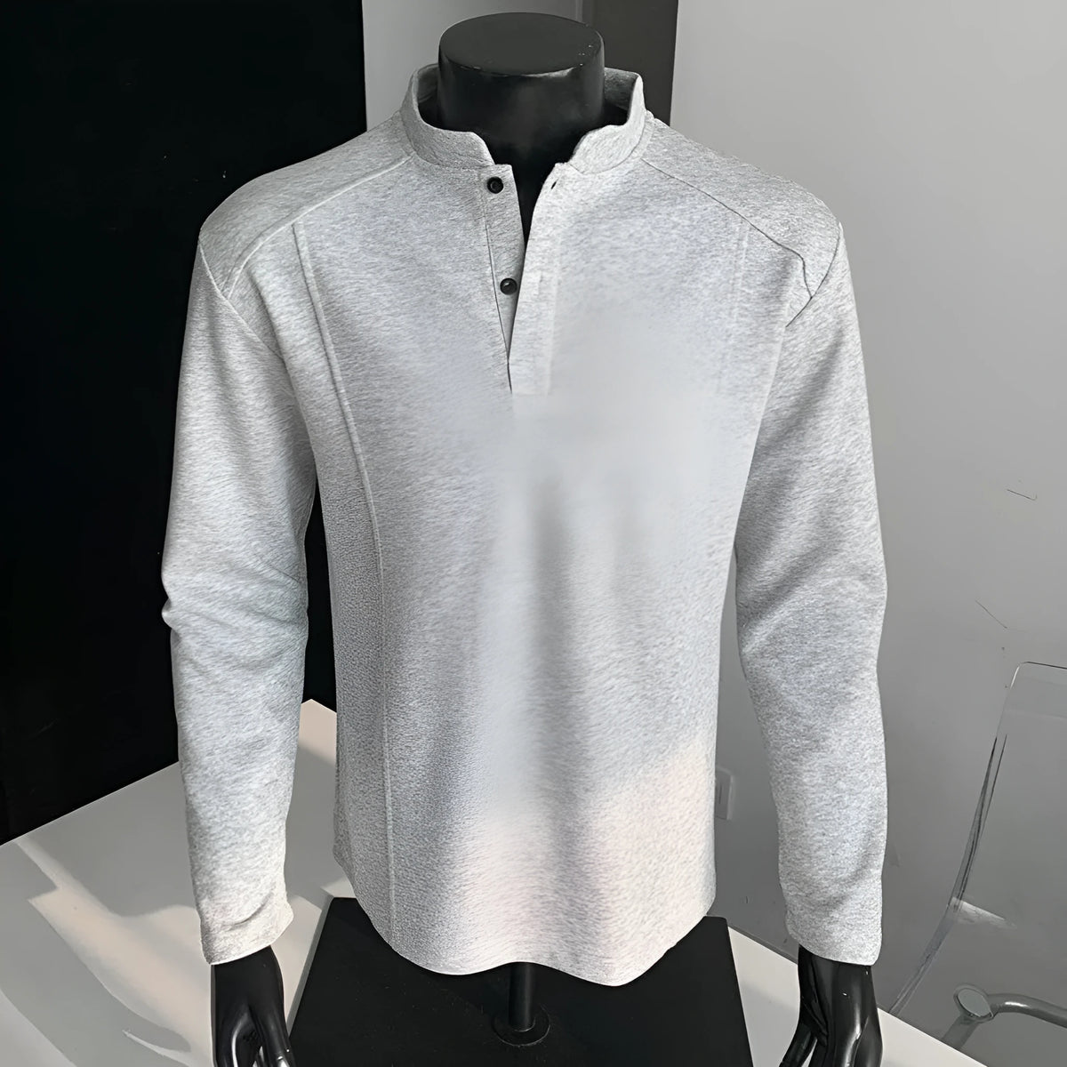 Men's patchwork stand-up collar polo shirt in loose fit Chinese cotton for daily wear