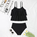 Women's high waist double-layer swimsuit in black and coconut tree floral print patterns