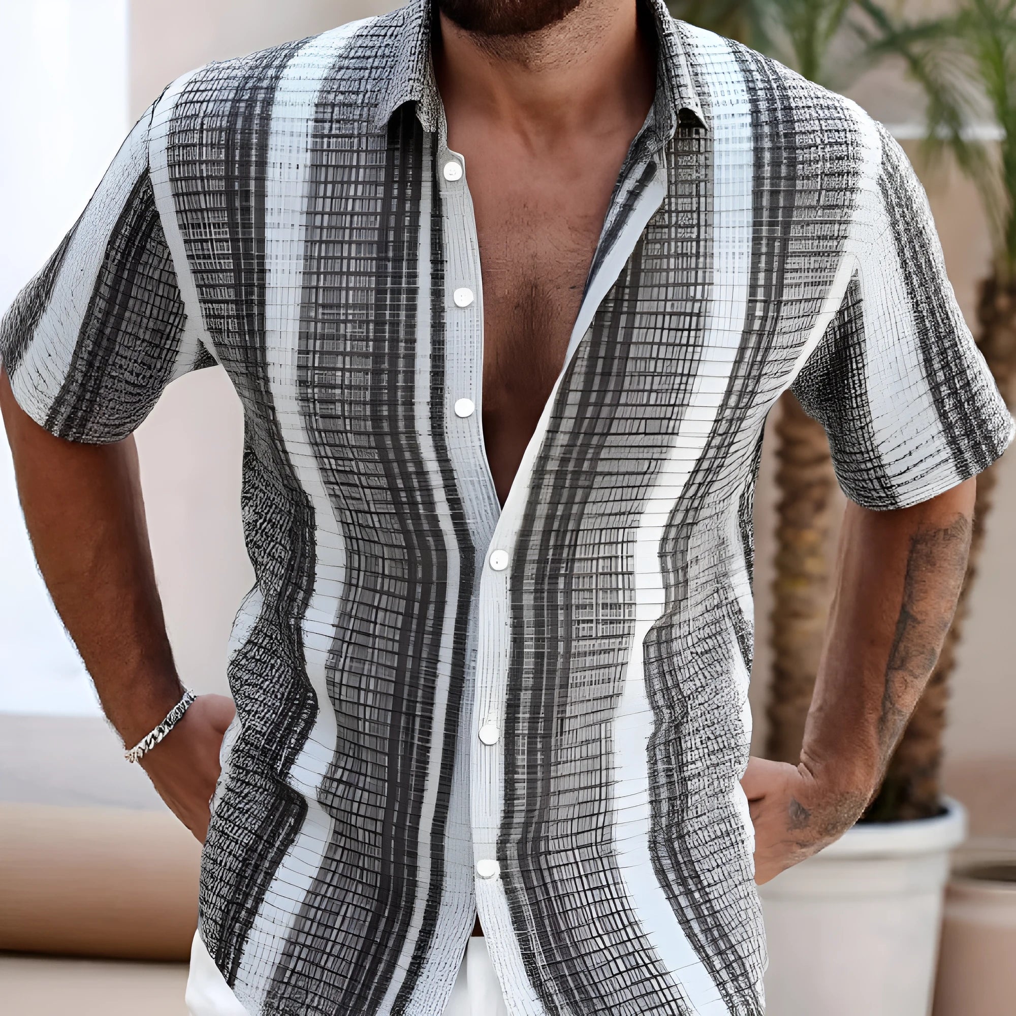 Men's slim fit short sleeve shirt with digital printed floral pattern on polyester fabric in various colours