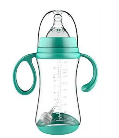 BPA-free PP baby feeding bottle with double handle and wide caliber, available in 180mL, 240mL and 300mL