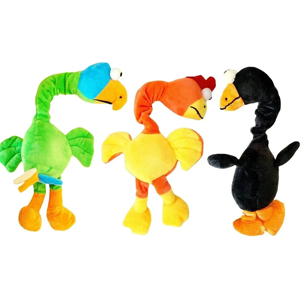 Screaming chicken dog toy with squeaker in black, green or orange rubber