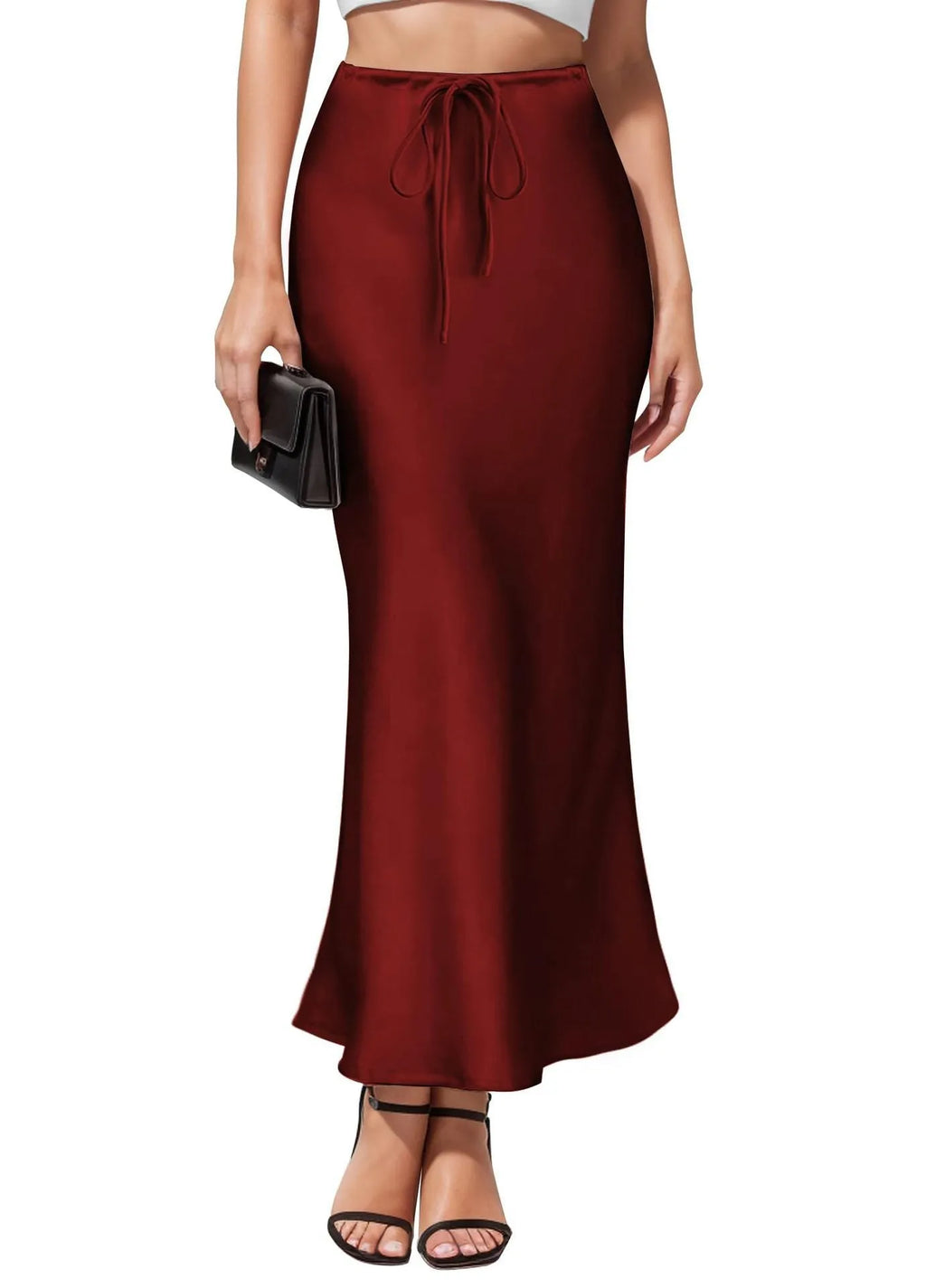 Women's acetate satin asymmetric high waist skirt with irregular stitching in solid colour