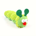 Green interactive plush cat toy pillow with rechargeable electronics, shown next to a measuring tape indicating 24cm length.