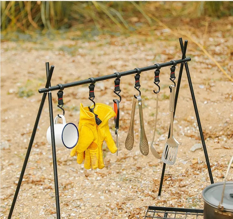 Aluminium camping clothes drying rack with triangle frame and side hanger