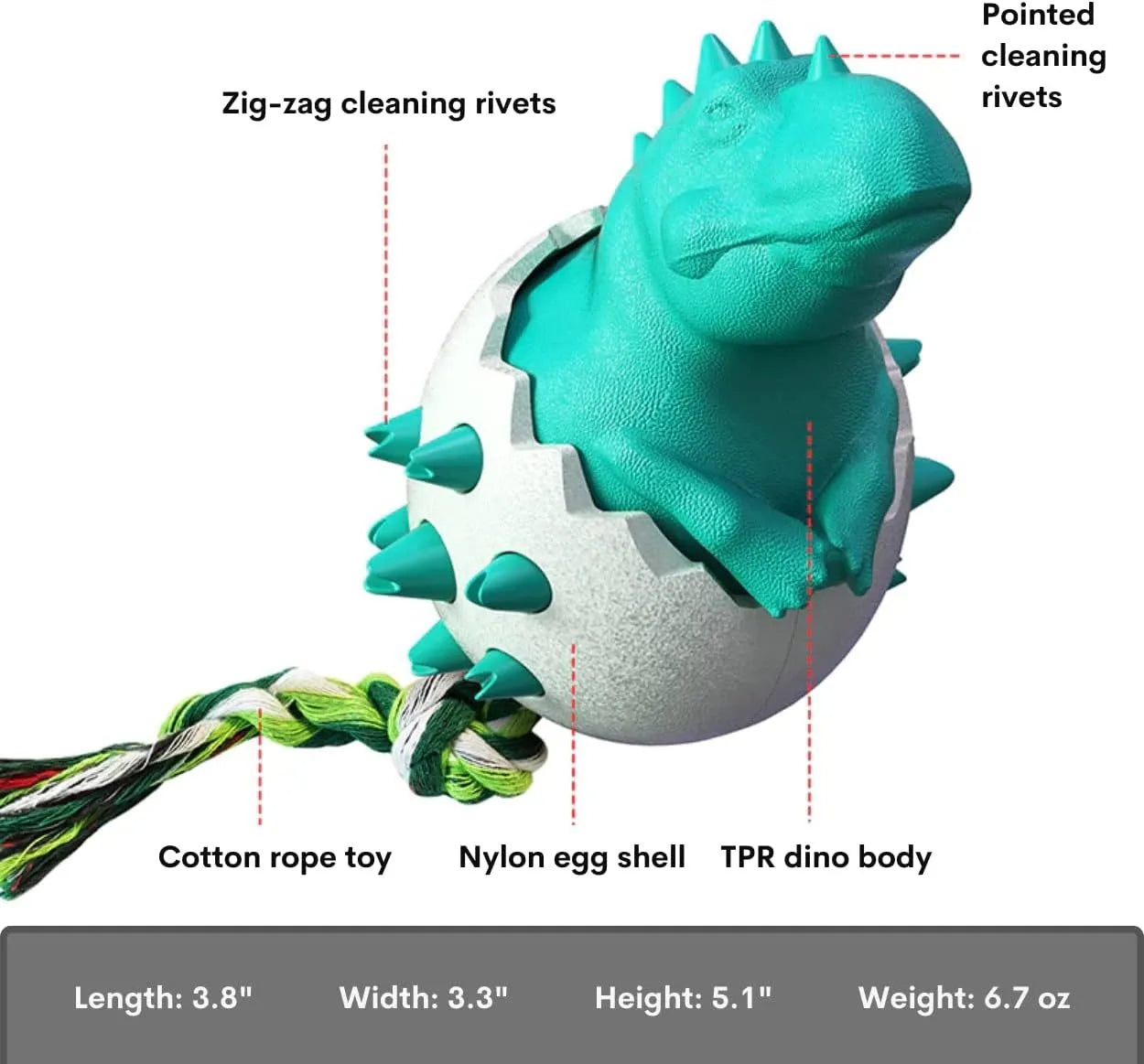 Blue durable rubber dog chew toy with rope and dinosaur design for aggressive chewers