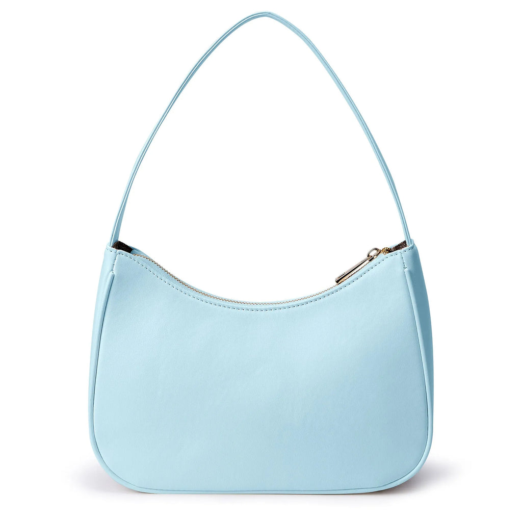 Retro-style shoulder bag in apricot colour with adjustable strap showing PU material texture