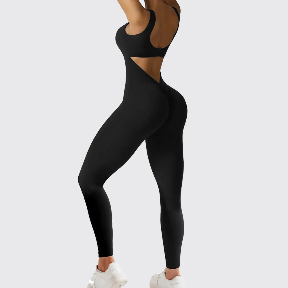 Women's sleeveless flare jumpsuit long pants in high-elasticity polyester for yoga and fitness