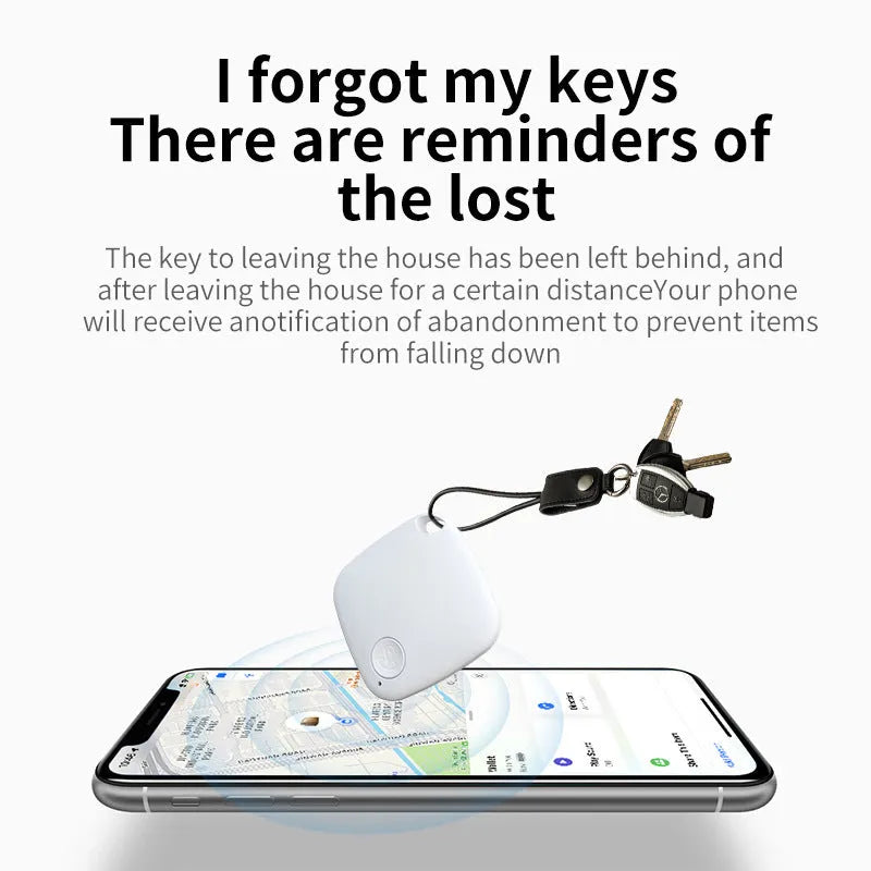 Diamond Global Locator Bluetooth anti-loss tracker in black, shown next to a key ring.