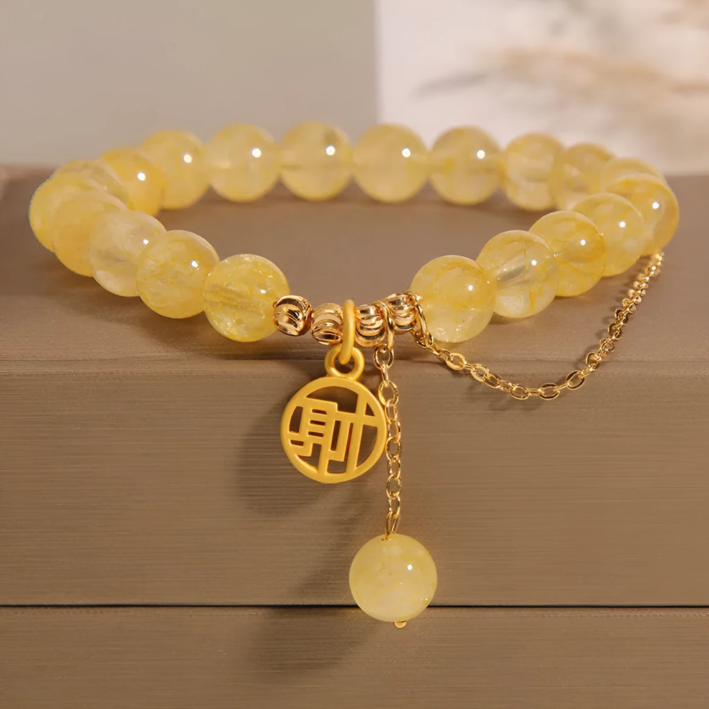 Citrine stone bracelet with Chinese character tassel in mixed materials