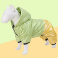 Green waterproof windproof dog winter coat with four-legged design and cotton construction