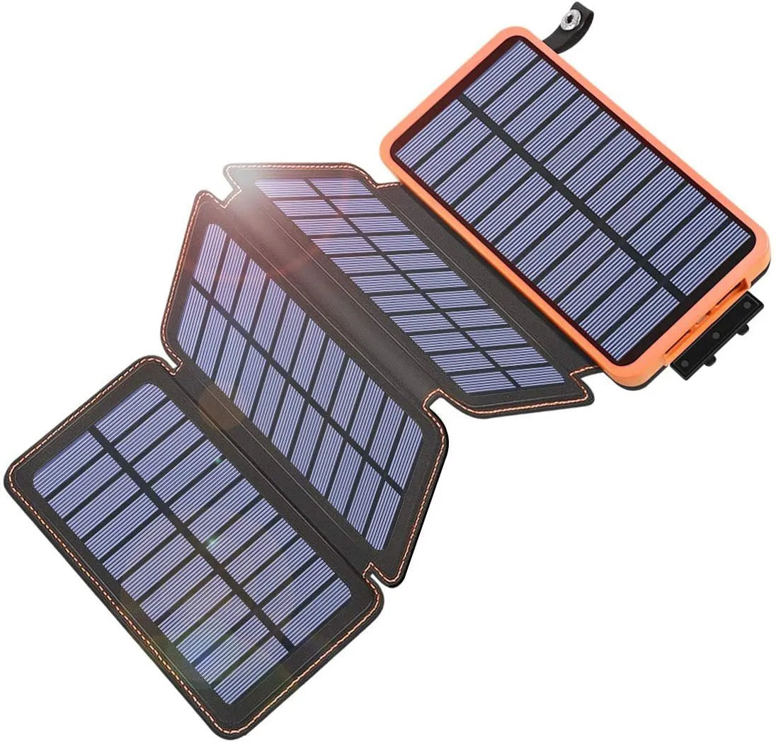 Outdoor solar phone charger in multiple colours with solar panel and LED light