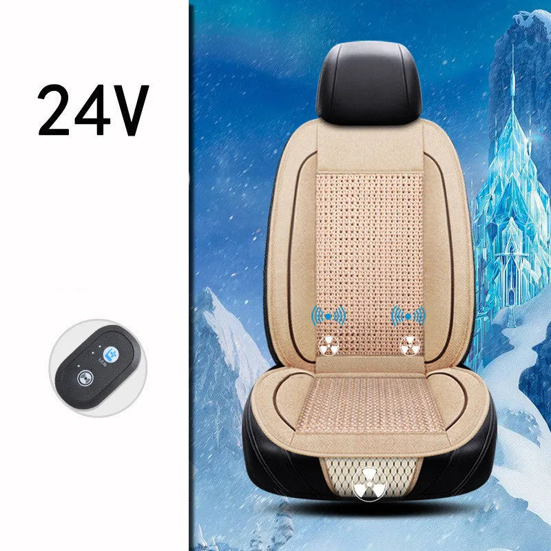 Square black car ventilation seat cushion with power cord on car seat