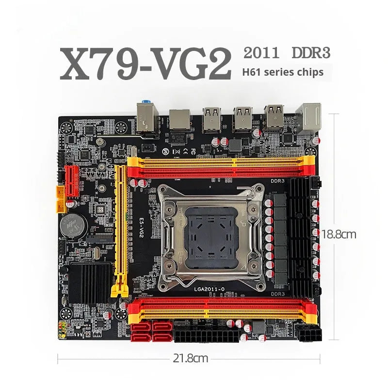 X79-VG2 desktop motherboard with LGA 2011 socket, DDR3 slots, PCI Express 16X, and USB ports