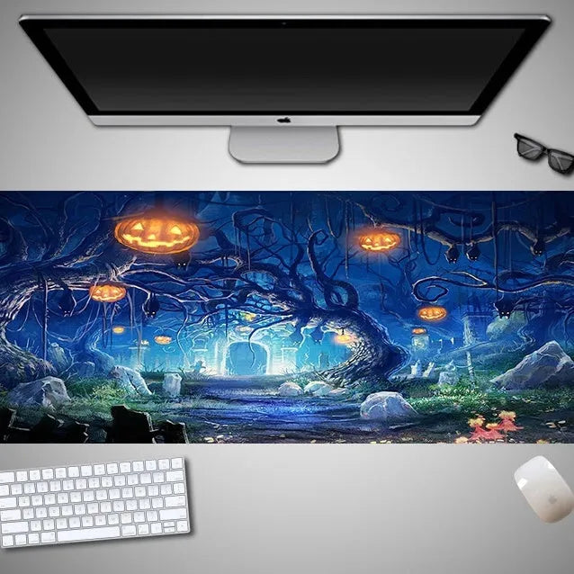 Oversized Halloween gaming mouse pad with non-slip rubber cloth surface