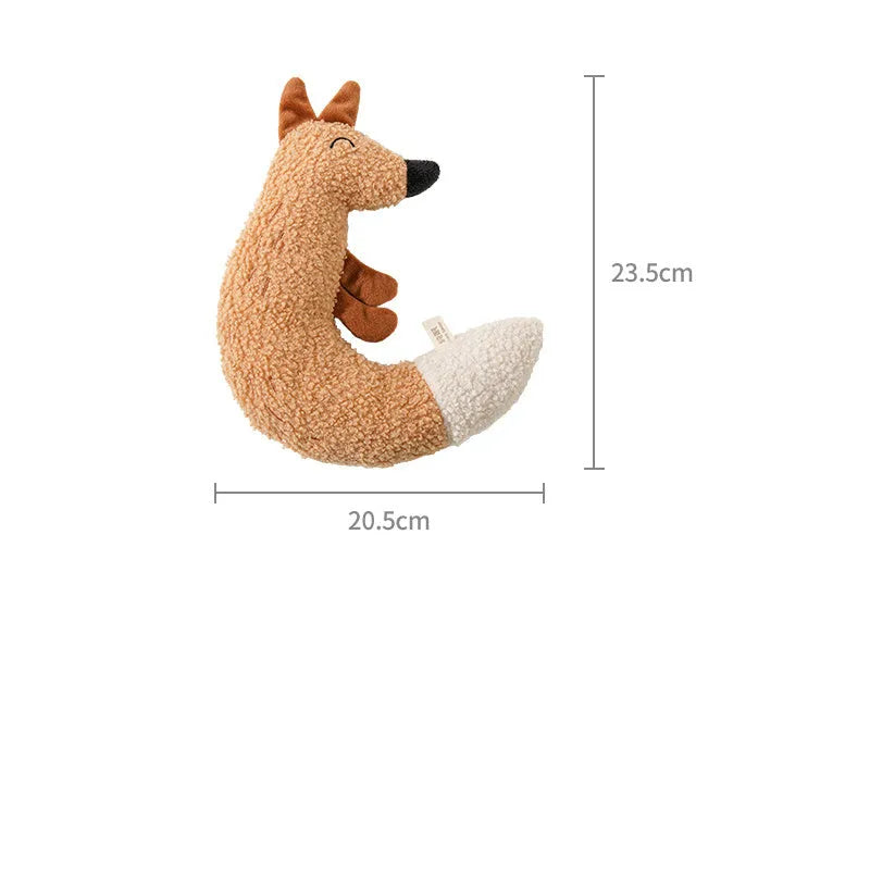Cartoon fox and duckling soft plush dog toys with crinkle sound paper inside.