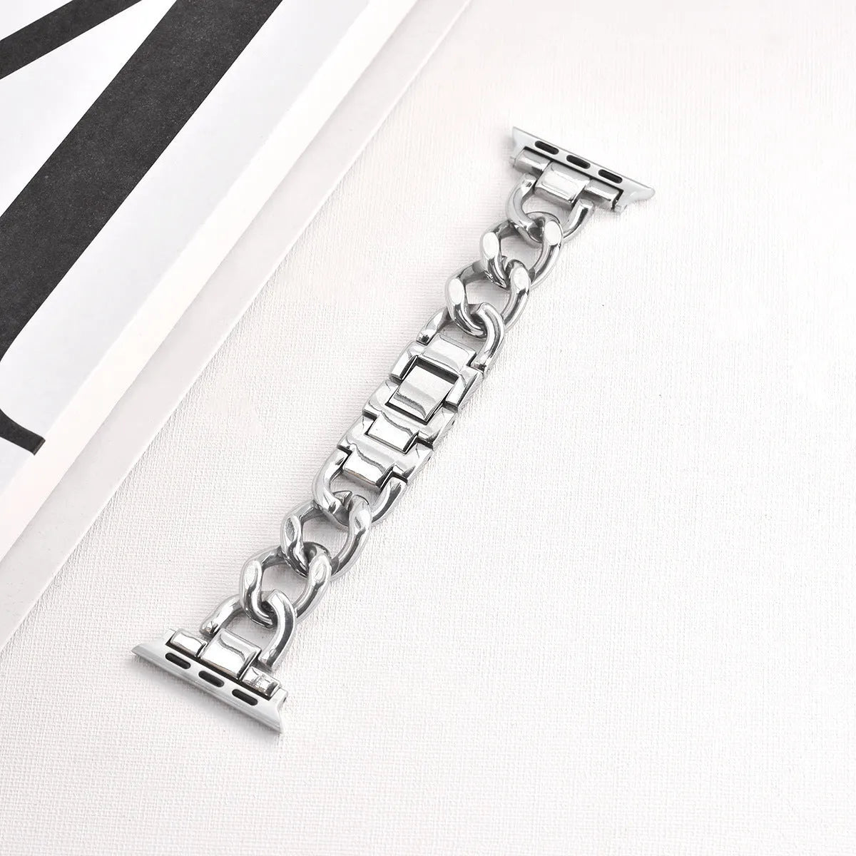 Denim chain metal Apple Watch strap in silver, black, gold, rose gold, and starlight colours for 38-49mm models