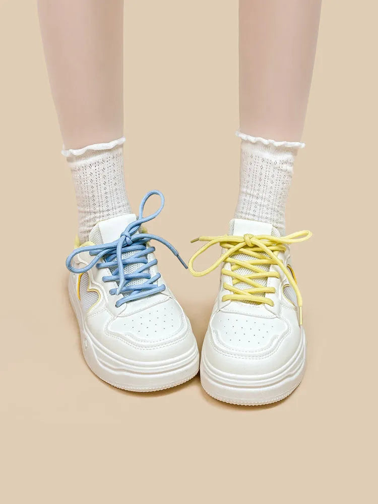 Meow Rabbit Sea Salt Cheese coloured mesh casual sneakers with cross-strap detail and rubber sole