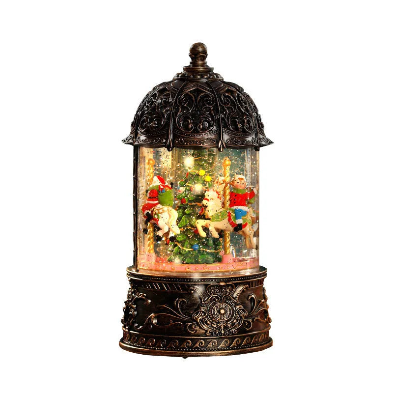 Christmas carousel music box with old man and tree design in carousel bronze or red carousel, plastic American style festive ornament