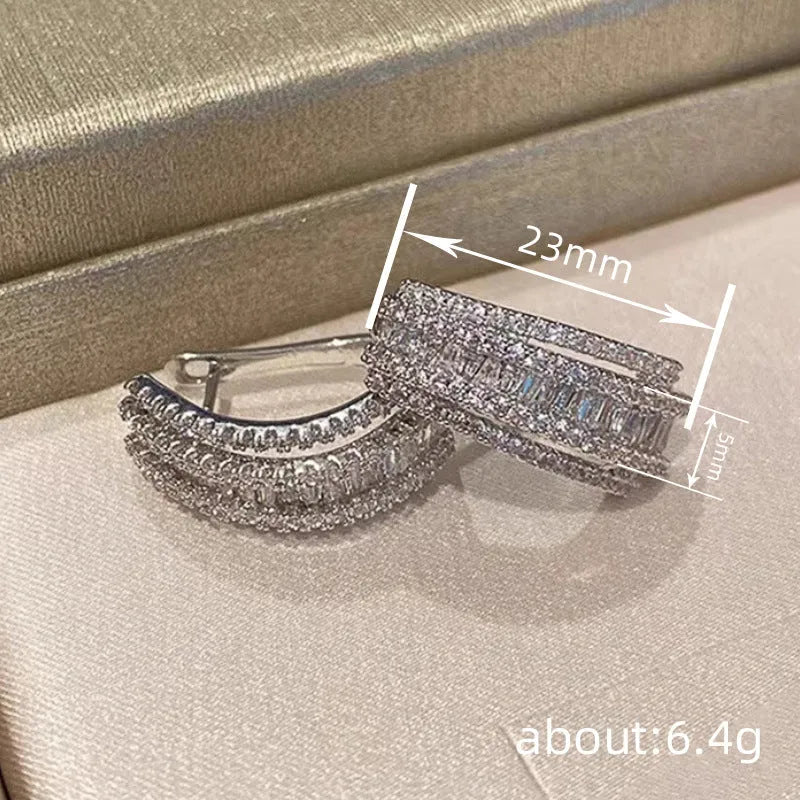 Geometric-shaped copper stud earrings with zircon white gold colour finish for women