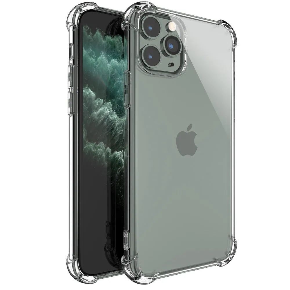 Clear transparent shockproof TPU case for iPhone on a table