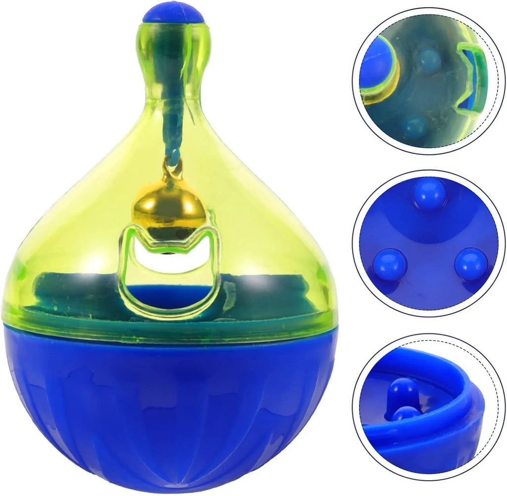 Blue tumbler-shaped pet treat dispenser toy for interactive feeding