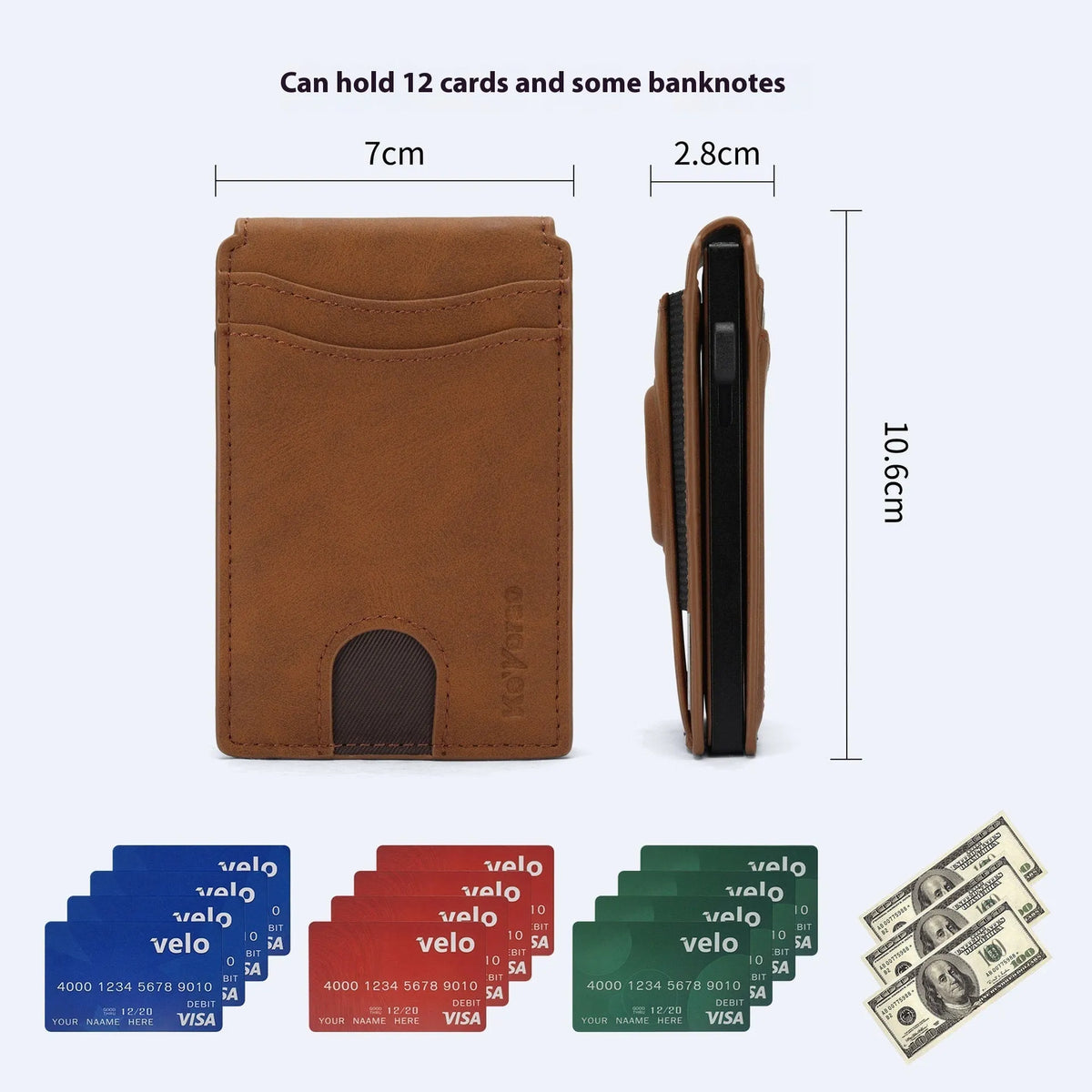 Men's slim card holder wallet in black synthetic leather with RFID blocking protection
