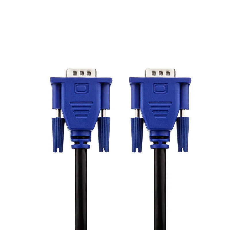 Black 1.5 metre VGA computer monitor cable with blue moulded connectors and nickel-plated terminals