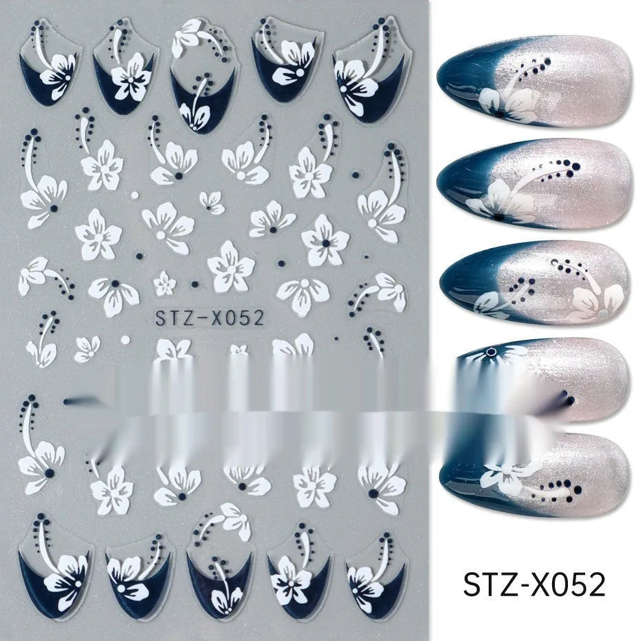 Cartoon nail art stickers with black and silver strip love pattern design