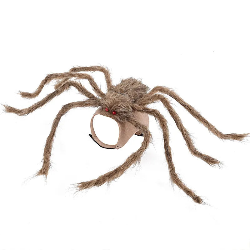 Halloween spider costume for dog or cat in black and purple colours with stretchy polyester fabric