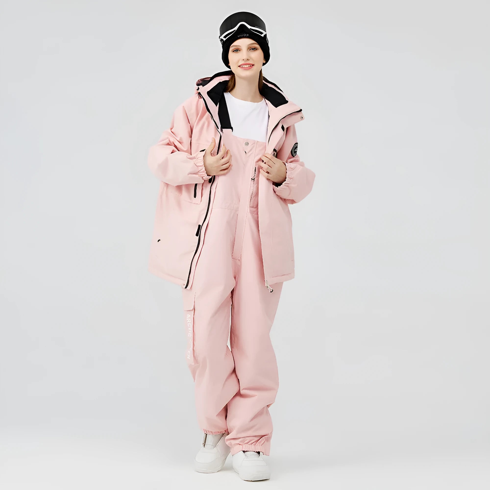 Men's and women's winter outdoors veneer double board ski suit in blue, pink, green and white colours for snow sports