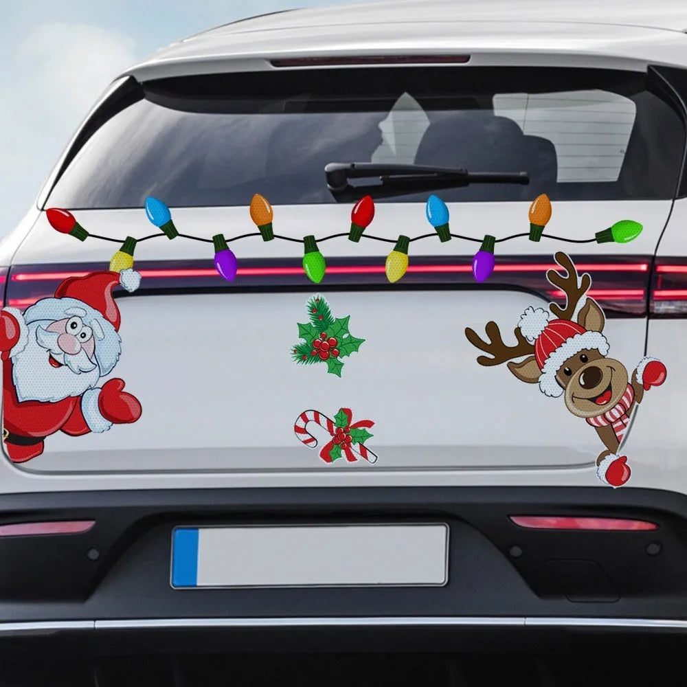 Medium Christmas elk sticker with magnetic backing and reflective finish for window or car decoration