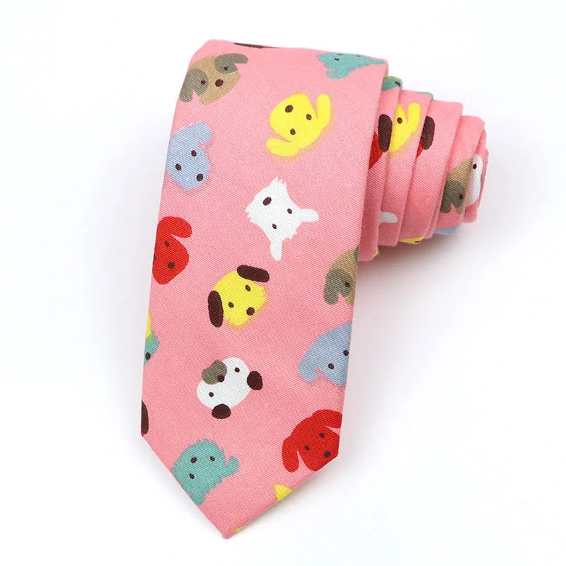 Narrow Korean-style cotton bow tie featuring a colourful cartoon print pattern.