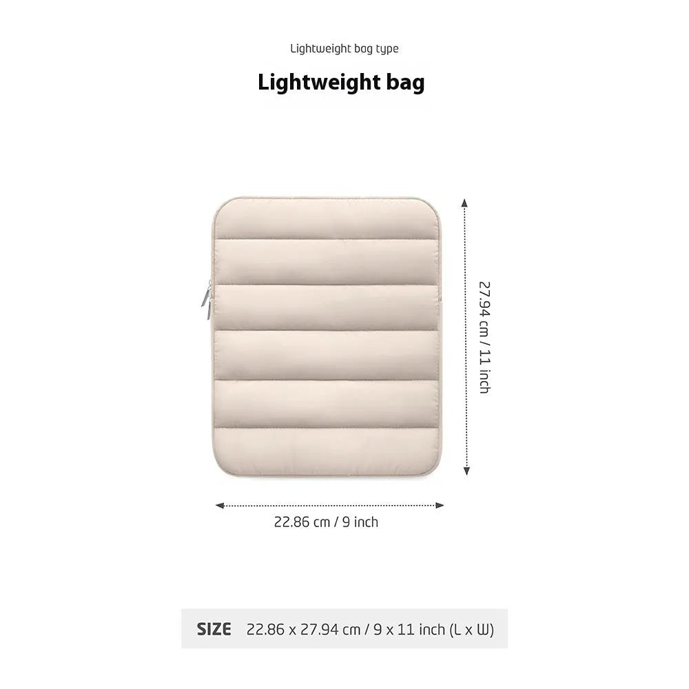 Fluffy air-puff laptop sleeve with elasticated sides for 9.7-11 inch devices in black colour