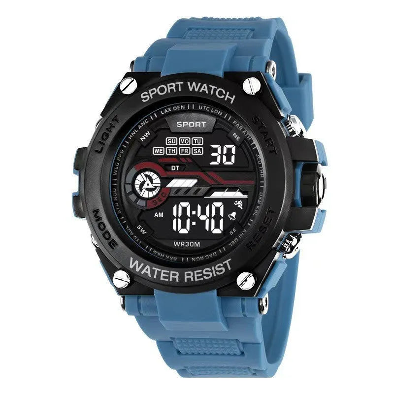 Digital watch with LCD display in multiple colour options for teenagers and students