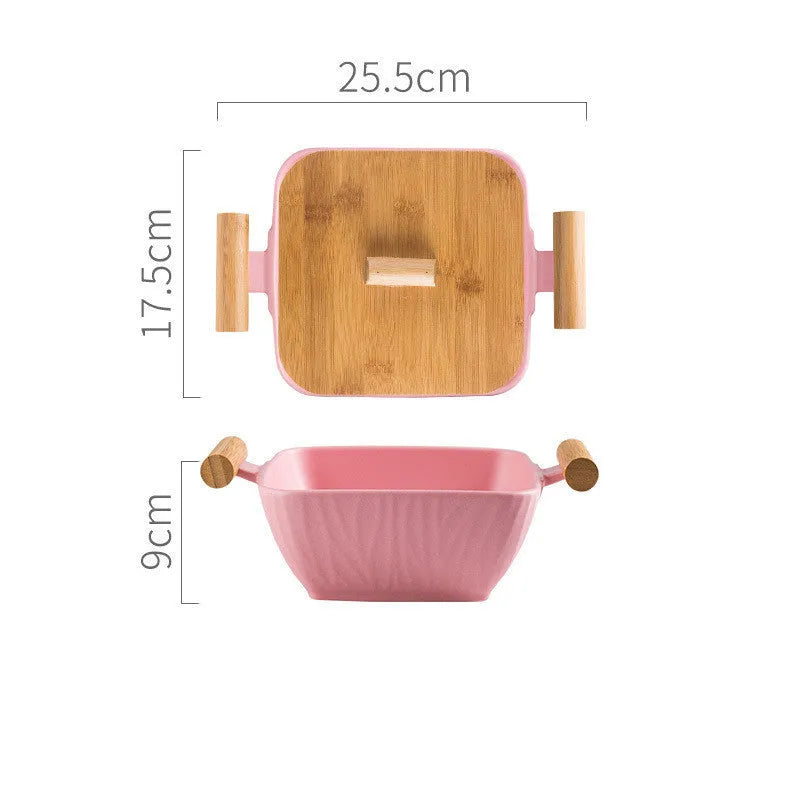 Porcelain ceramic bowl with matching lid in irregular shape design