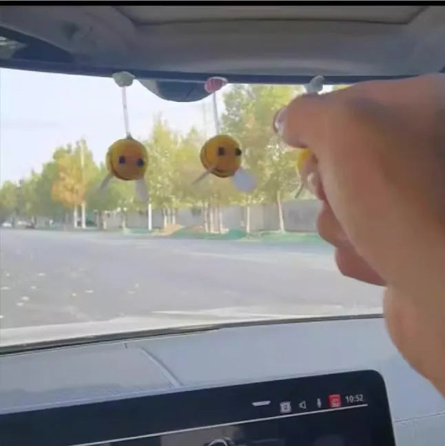 Square bee car decoration with cartoon design measuring 3cm by 3cm made from fur ball material