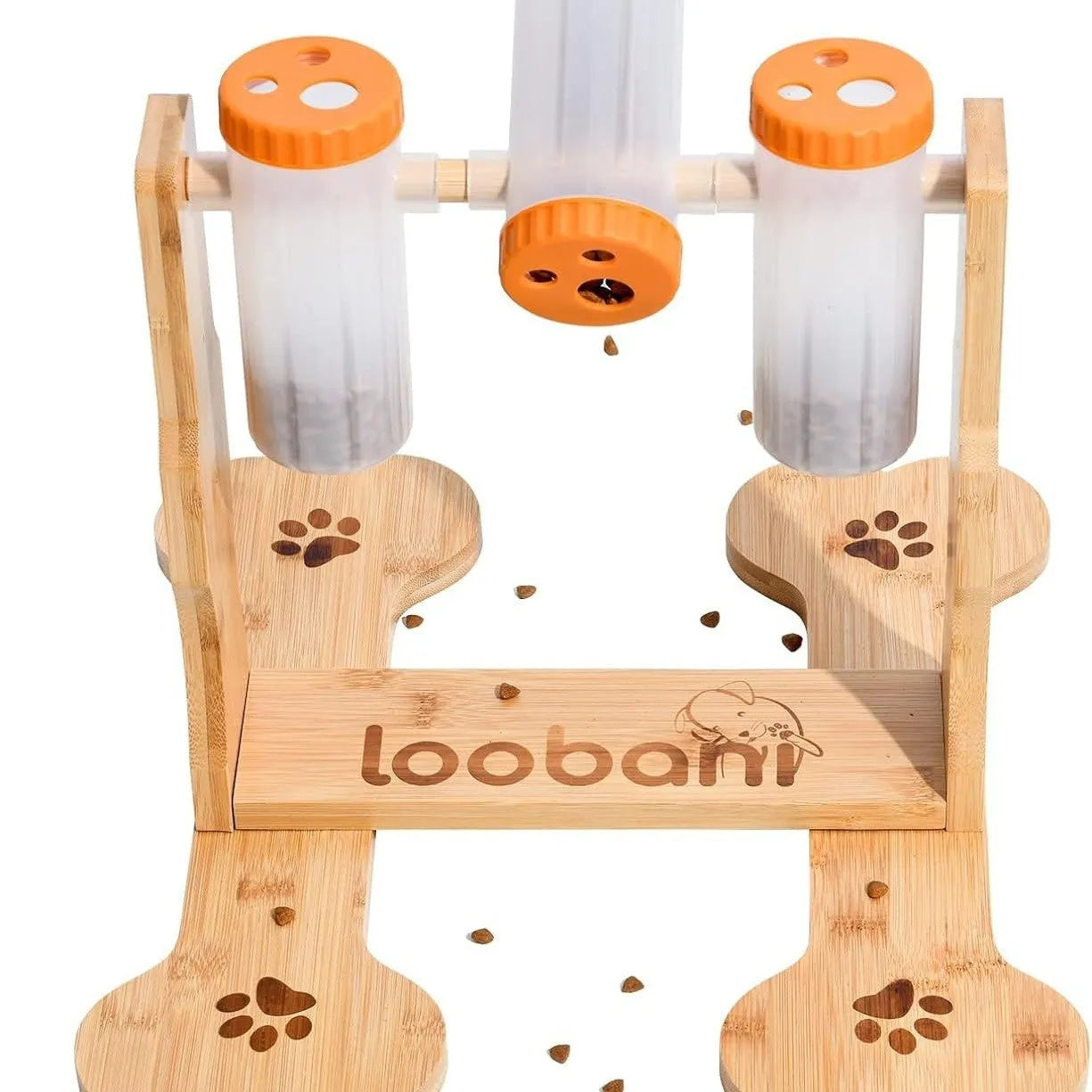 Wooden dog puzzle toy interactive feeder measuring 31x30x20cm in natural wood colour