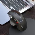 T32 black and silver wireless vertical ergonomic mouse with aluminium side roller on desk.