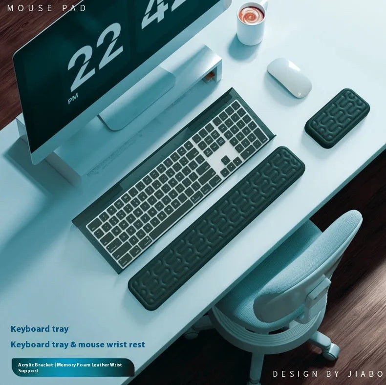 Double-sided keyboard and mouse pad with memory foam wrist support in various colours