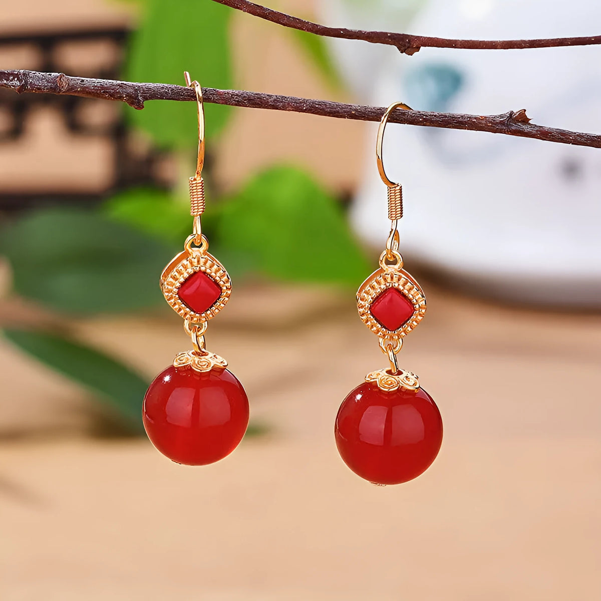 Southern Red Agate round bead earrings with S925 silver inlay and jasper accents