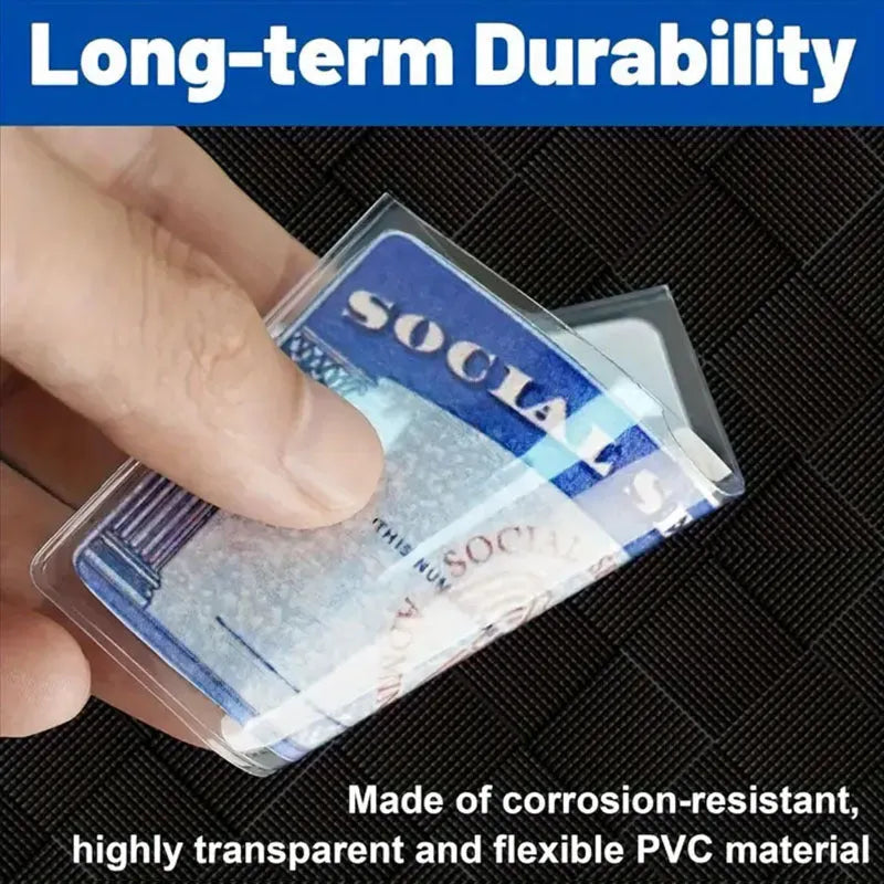 Transparent PVC social security card holder measuring 9.7 by 5.9 centimetres