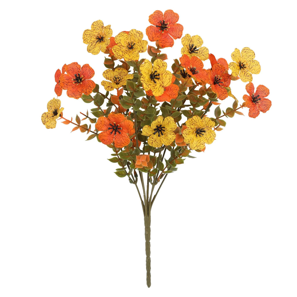 Artificial silk flower bouquet in autumn colours on a plastic stem for home and event decoration.