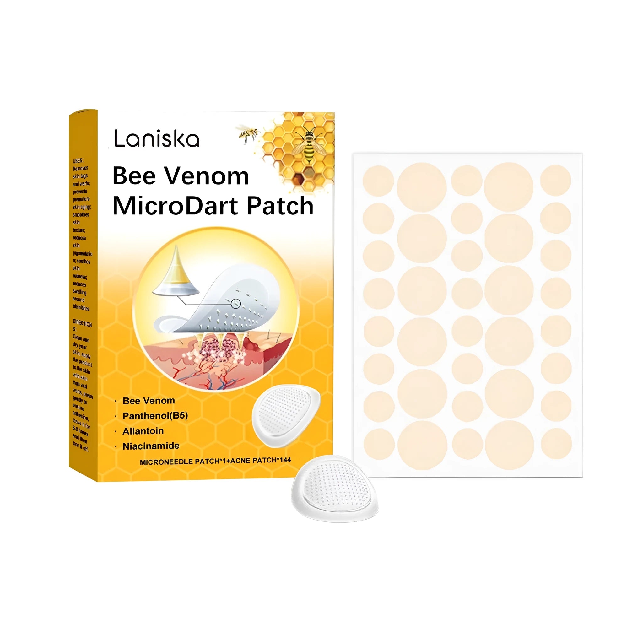 Microdart wart removal patch pack with bee venom and salicylic acid ingredients
