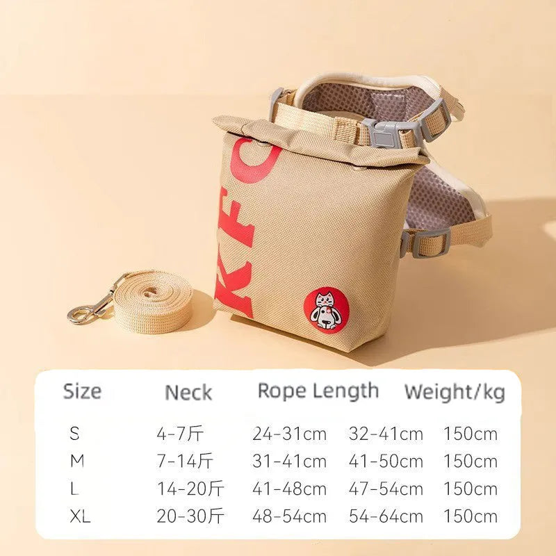 Cartoon hamburger design pet vest leash with adjustable straps and backpack feature